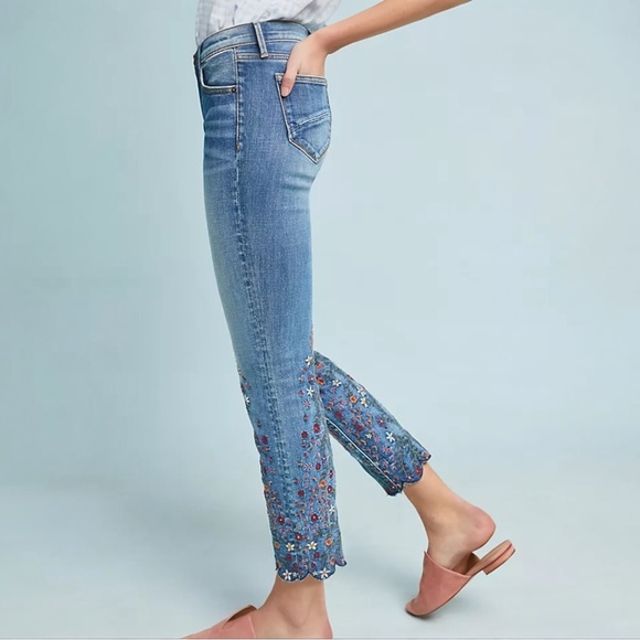 Anthropologie Driftwood Candace Mid-Rise Floral Embroidered Ankle Jeans Size 29 - Picture 2 of 16